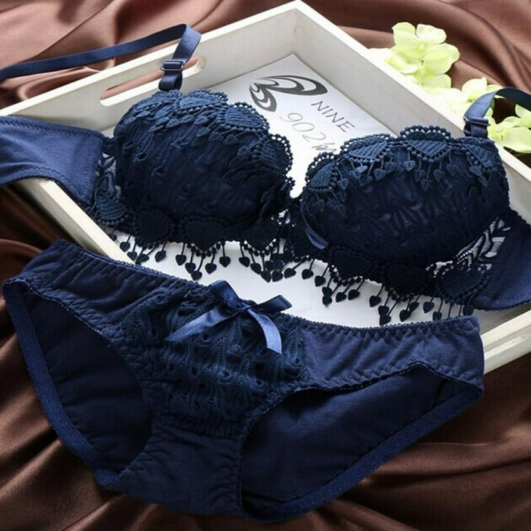 Women Underwear Solid Cute Lingerie Corset Push Up Bra Set Girl Floral Lace Underwear  Set Underwire Brassiere Outfit 