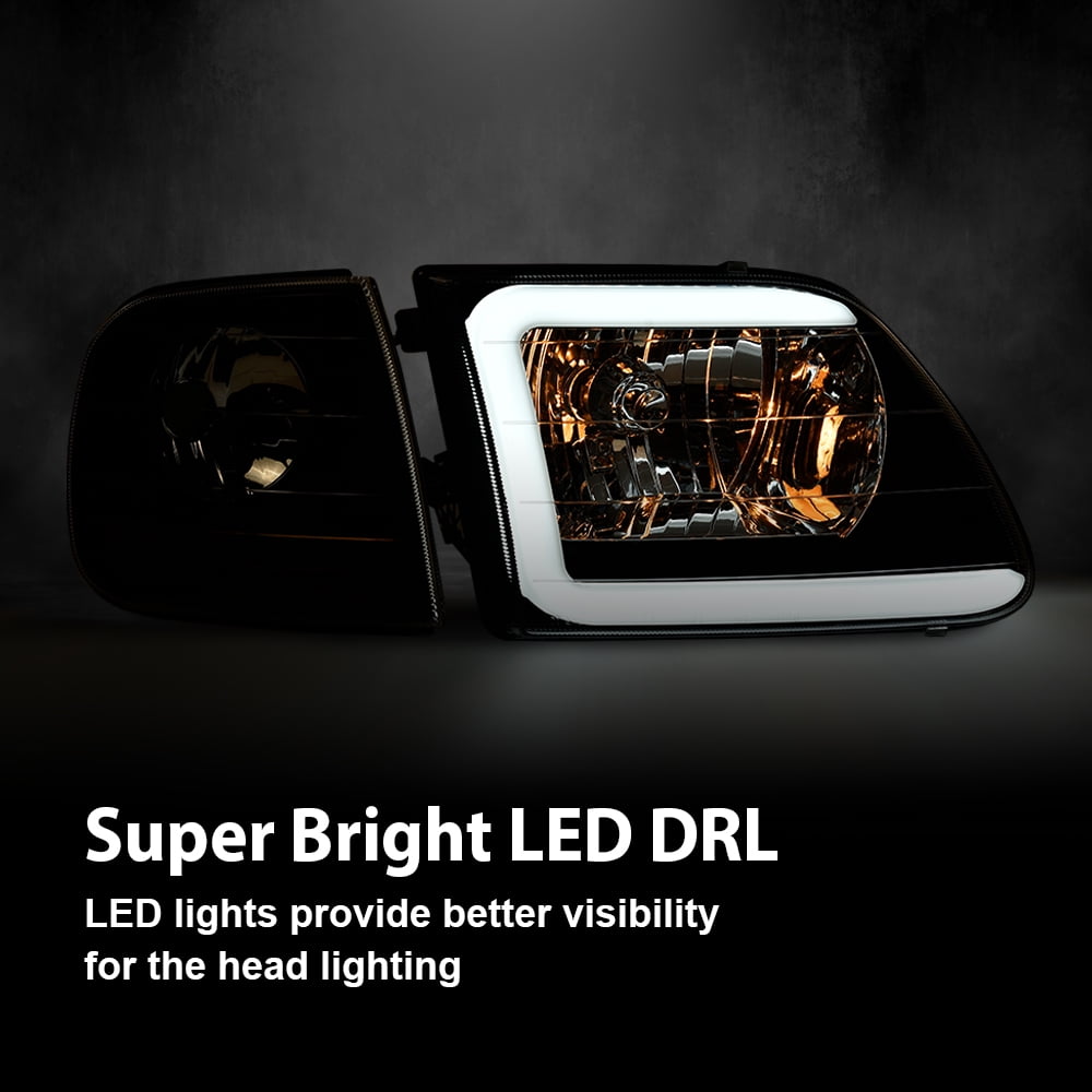 PIT66 LED DRL Headlights & Corner Lights Black Fit for F-150 Expedition 1997-2004