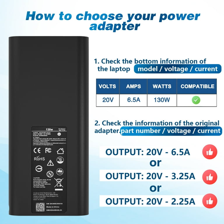 130W USB C Netzteil Ladegerät für Dell XPS 15 9500 9510 9520 9575 17 9700 9710 9720 Precision 3560 5530 5550 5560 5750 5760 Latitude 5420 7310 7410 9410 K00F5 M0H25 Laptop Ladekabel