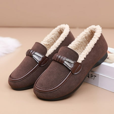 

TUOBKE Women‘s Solid Color Fuzzy Flats Slip On Soft Sole Thermal Loafers Winter Plush Warm Shoes