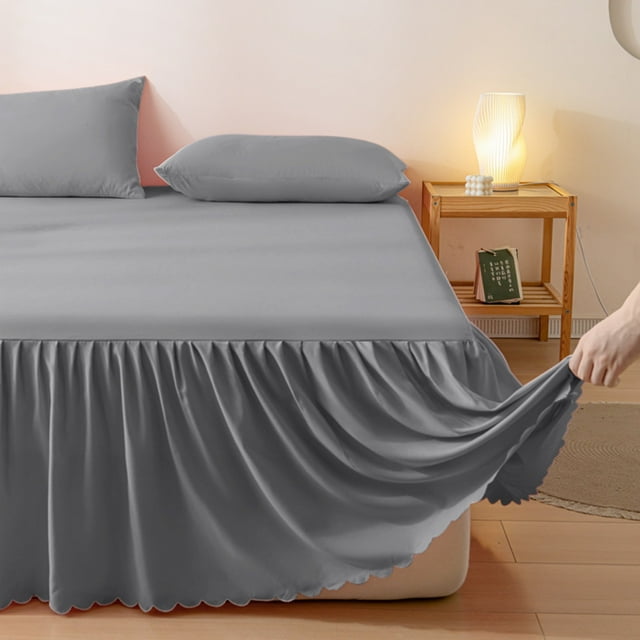 YIMWNYI Jupe de Lit Unie, Housse de Literie Protectrice Antidérapante en Polyester-Coton, Bord Volanté Design Élégant, Couvre-Lit Durable et Infroissable, Déco Maison Polyvalente