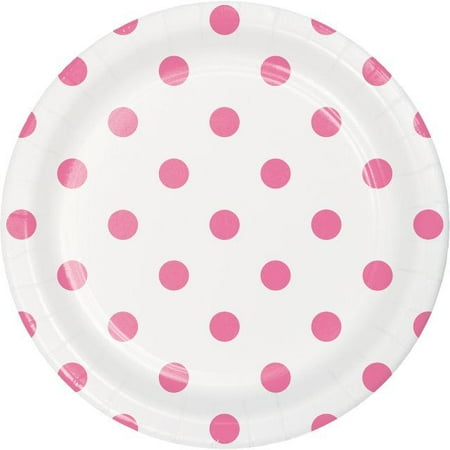 Dots Pink Dessert - Creative Converting Dots & Stripes Candy Pink Dessert Plates, 8 ct