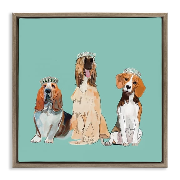 Stupell Industries Eclectic Regal Dogs with Crowns Brown Floating Frame Canvas Art, 18 x 18, by Amelia Noyes