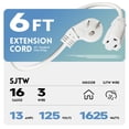 thumbnail image 2 of Cable de extensión EP, enchufe plano de 6 pies, 16 AWG, 3 clavijas, blanco, 2 of 7