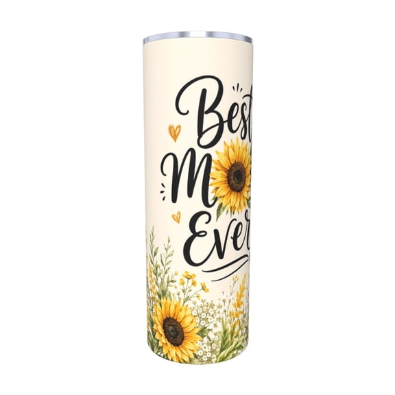 20oz Best Mom Ever Sunflower Tumbler with Handle and Straw Stainless Steel Insulated Travel Coffee Cup Mothers Day Gift with Straw