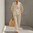 thumbnail image 3 of Textilo Cotton Linen Sets for Women 2 Piece Batwing Sleeve Shirts and Wide Leg Pants Button V Neck Set Summer Travel Vacation Breathable 2026 Trendy Tracksuit,Khaki L, 3 of 6
