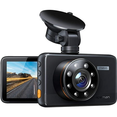 APEMAN Dash Cam, Superior Night Vision with 8 IR Lights, 1080P, 3'' IPS Screen, 170° Wide Angle, Black