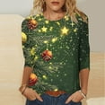 thumbnail image 2 of Enjoytime Casual Shirts for Women Christmas Printed Round Neck 3/4 Sleeve Blouse Fashion Xmas Gift Tops Plus Size Clothes Green L, 2 of 5