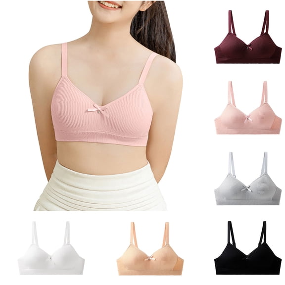Loopsun 14 to 18 Years Girls Thin Breathable Fixed Cups Training Bra Pink, 15-16 Years