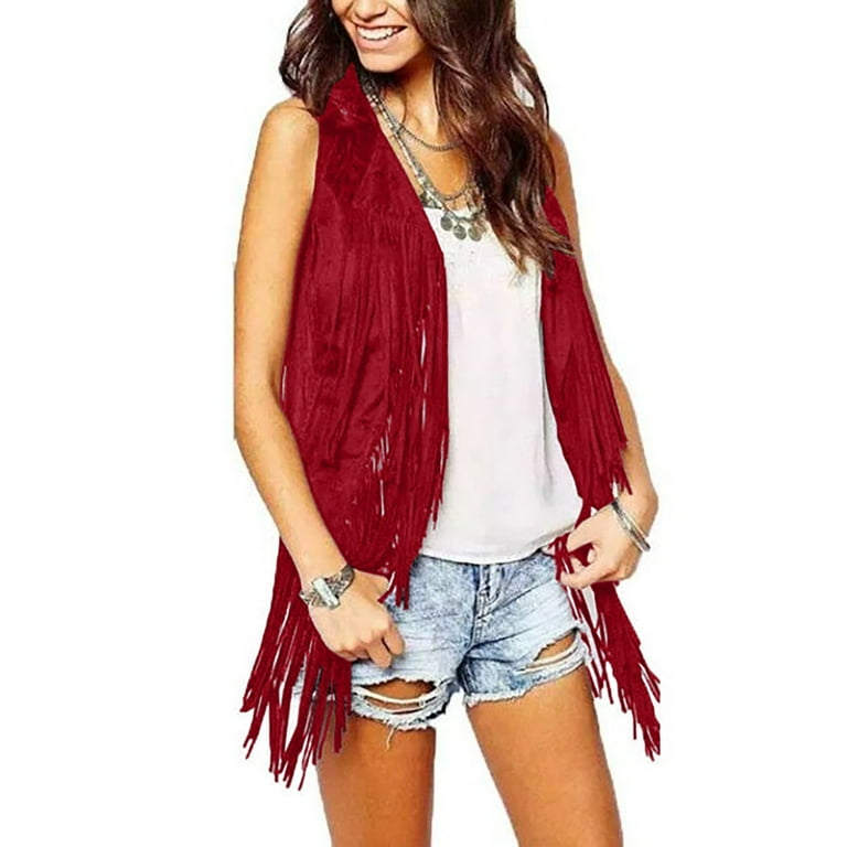 BOOMILK Tassel Vest for Women Slim Fit Open Front Sleeveless