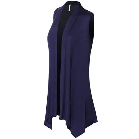 Marmot Lightweight Vest - Made by Olivia Women's Lightweight Sleeveless Draped Open Front Cardigan Vest Navy Blue L