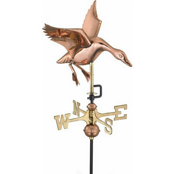 Landing Duck Cottage Weathervane - Pure Copper w/Roof Mount by Good Directions