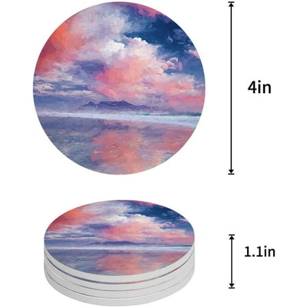 

FMSHPON Pink Clouds on The Sea Set of 6 Round Coaster for Drinks Absorbent Ceramic Stone Coasters Cup Mat with Cork Base for Home Kitchen Room Coffee Table Bar Decor