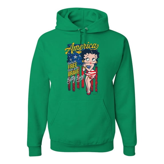 Wild Bobby, Betty Boop America Land of the Free Home of the Brave Betty Boop Unisex Hoodie Sweatshirt, Kelly, XX-Large