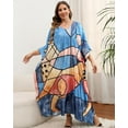 thumbnail image 2 of Edolynsa Plus Size Africa Kaftan Dress Batwing Sleeve Bathing Suit Cover up Long Summer Outfit, 2 of 7