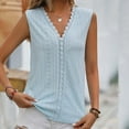 thumbnail image 2 of up to 60% off Gifts wycnly Womens Tank Tops Casual Solid Lace Trim Hollowed Going out Shirts Vest Summer Trendy Plain V-Neck Sleeveless Shirts Blouse Light Blue s, 2 of 5