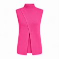 thumbnail image 5 of Fewfanhot Women's Mock Neck Knit Sleeveless Vest, Asymmetrical Wrap Split Sweater Tank, Casual Loose Fit Knitwear Top, Hot Pink XL, 5 of 8