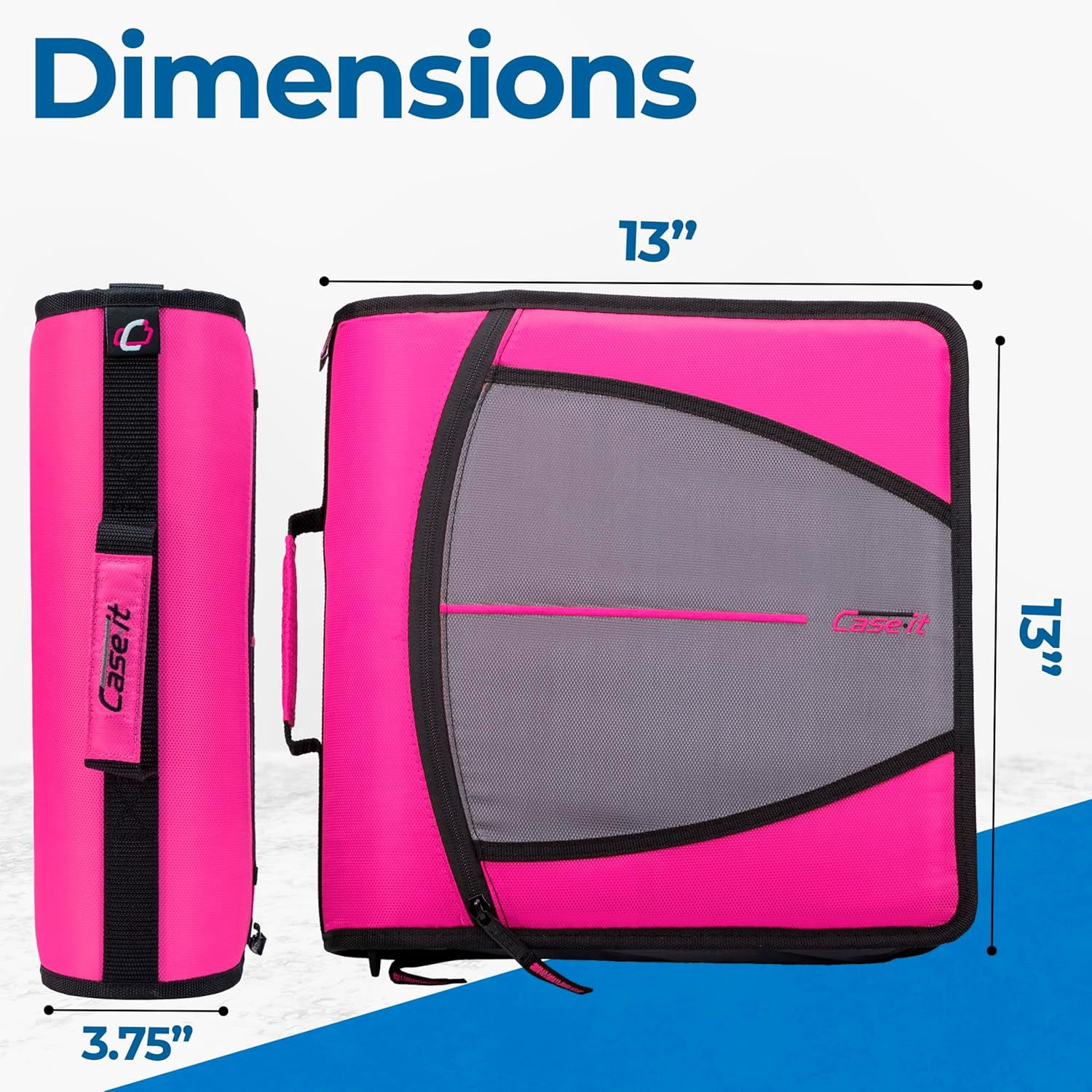 Case-it The Mighty Zip Tab Zipper Binder - 3 Inch O-Rings - 5 Color Tab Expanding File Folder - Multiple Pockets - 600 Sheet Capacity - Comes with Shoulder Strap - Magenta D-146 (6 Pack)