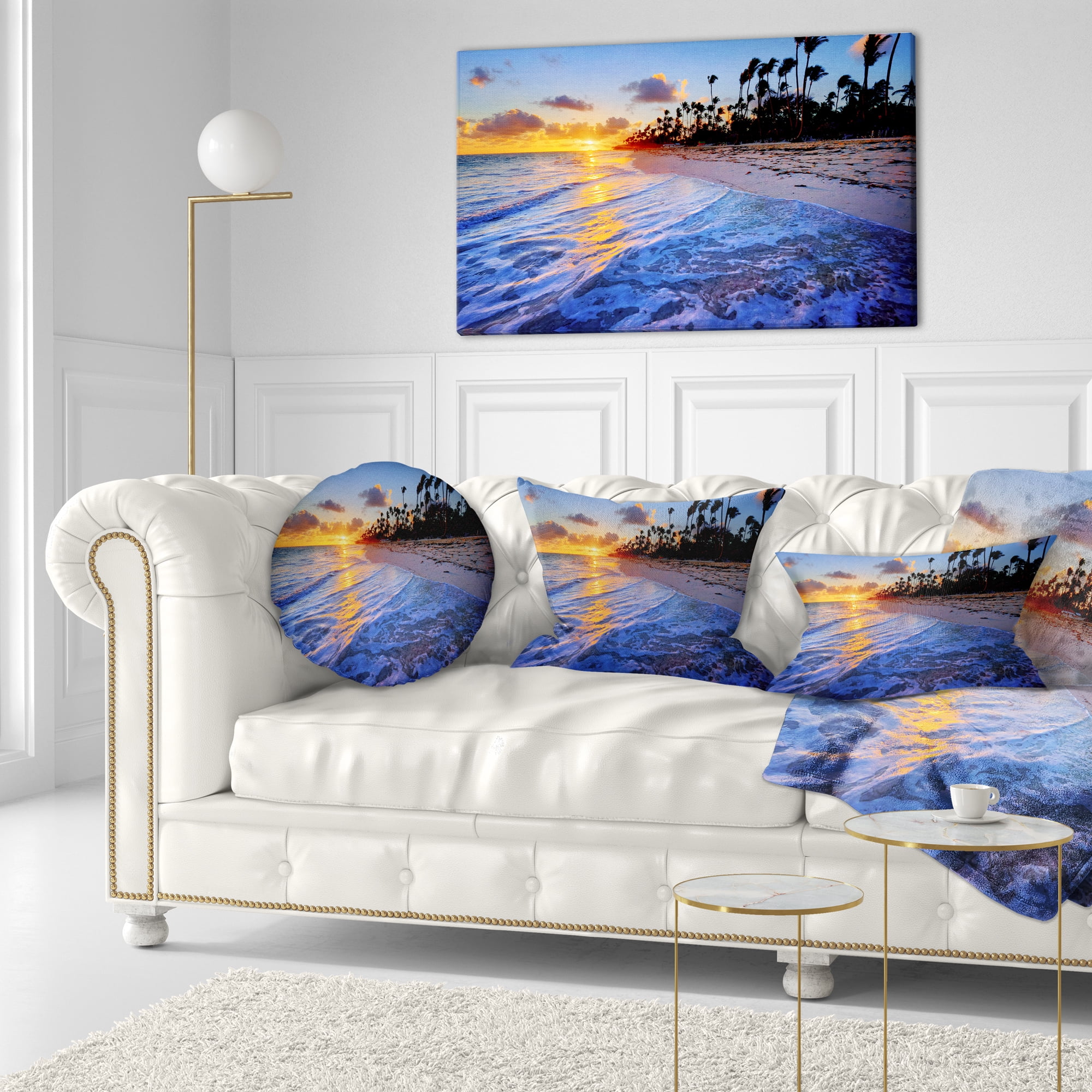Designart Blue Waves Along the Shore - Seashore Throw Pillow - 12x20