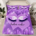 thumbnail image 2 of Homewish Fashion Purple Eyelashes Twin Sheet Sets, Dreamy Sequin Print Twin Fitted Sheet, Romantic Love Heart Flat Sheet, Lightweight Room Decor, 3-Piece, 2 of 7