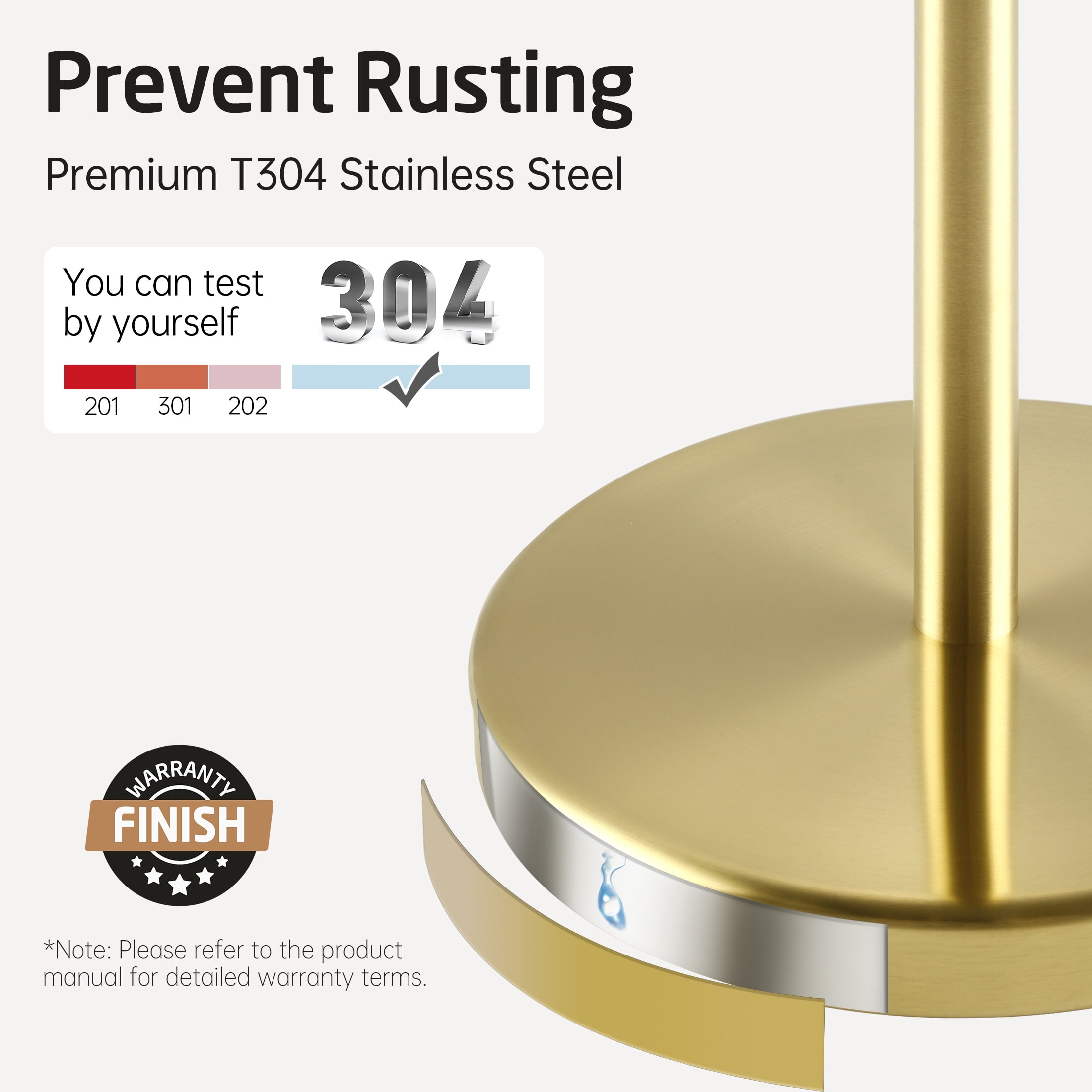 KES Gold Toilet Paper Holder Stand 26" H (Taller Version), Free Standing Toilet Paper Roll Holder with Weighted Base for Bathroom SUS304 Stainless Steel Brushed Gold, WMTPH005S66BZ