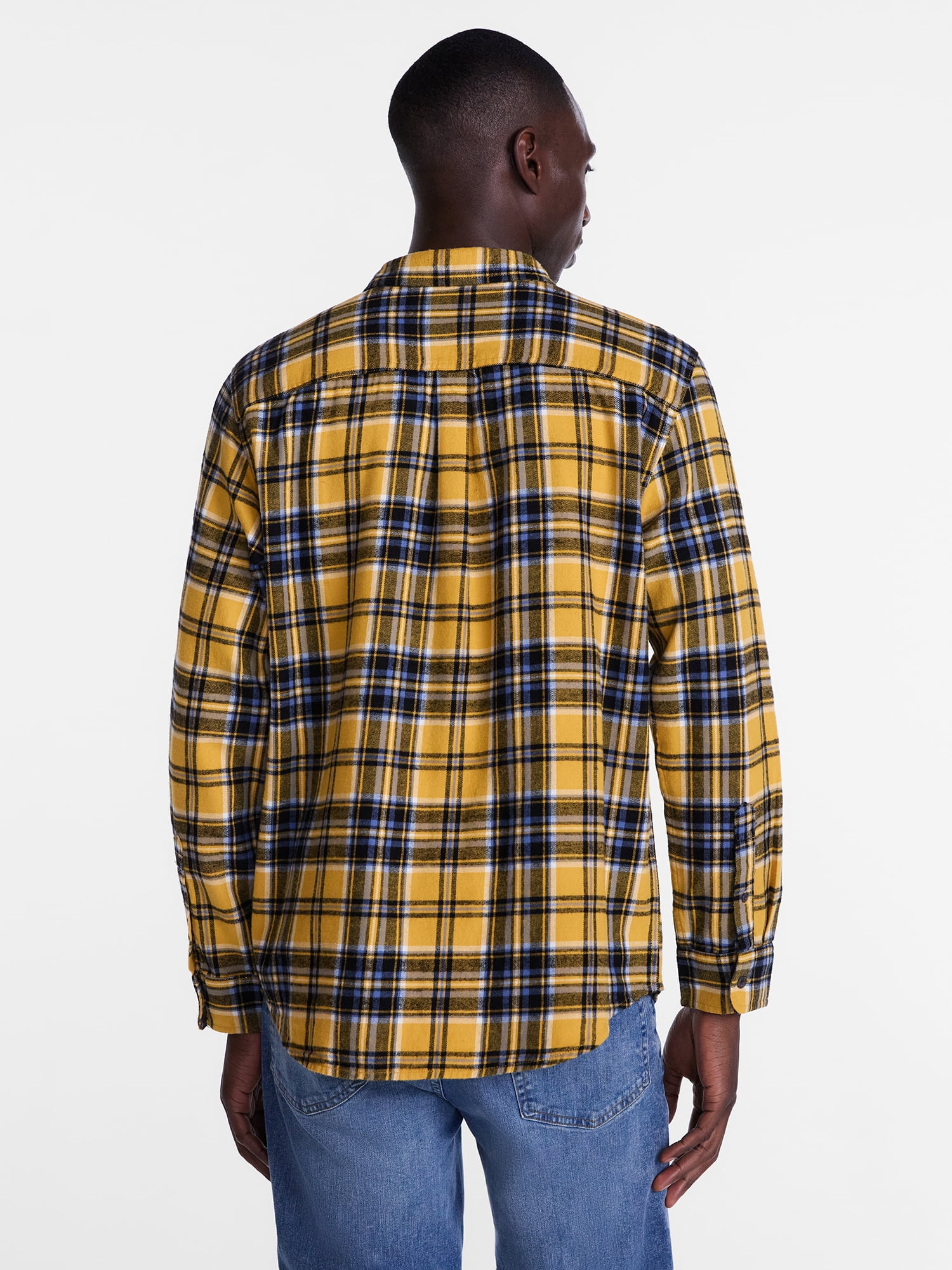 George Men's and Big Men's 100% Cotton Double Pocket Flannel Shirt, Sizes XS-3XLT