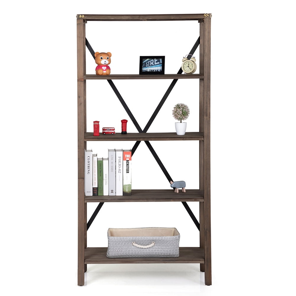 Kepooman 5-Tier Vintage Open Bookshelf, X-Shaped Bookcase, Storage Ladder Shelf for Kitchen, Rustic Gray Kepooman 5-Tier Vintage Open Bookshelf, X-Shaped Bookcase, Storage Ladder Shelf for Kitchen, Rustic Gray