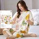 thumbnail image 1 of Pijama de punto de algodón con estampado de nubes para mujer, conjunto de dos piezas de manga corta, ropa de dormir de dibujos animados, Verano, 1 of 4