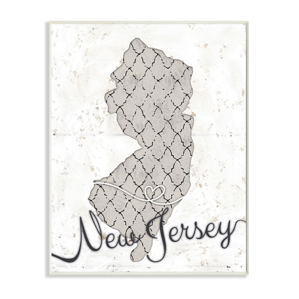 Stupell Industries New Jersey Patterned Grey US State Design Wall Plaque by Ziwei Li