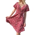 thumbnail image 2 of Womens Sundress Summer Floral Short Sleeve Wrap V Neck A-Line Midi Dress Flower 4 M, 2 of 9