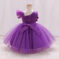 thumbnail image 4 of IDOPIP Toddler Flower Girl Dress Wedding Pageant Sparkle Sequin 3D Flowers Dress Asymmetric Shoulder Birthday Formal Tutu Dresses Party Gown 5-6 Years Purple, 4 of 9