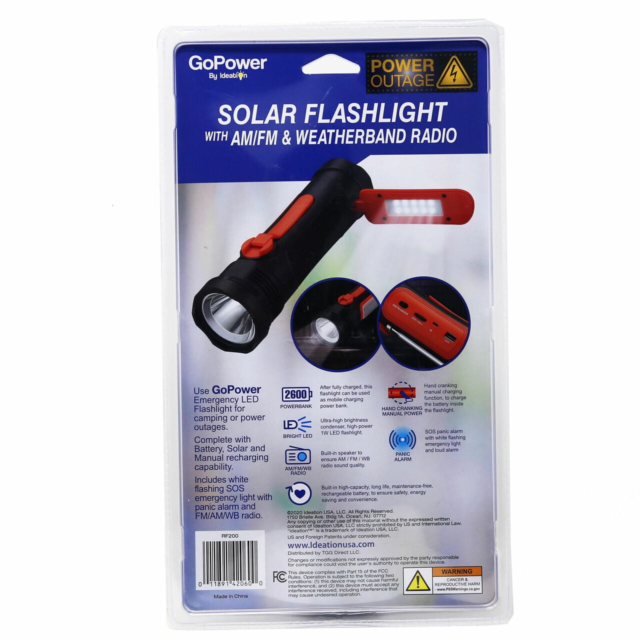 Go Power Solar Flashlight with AM/FM & weatherband Radio 