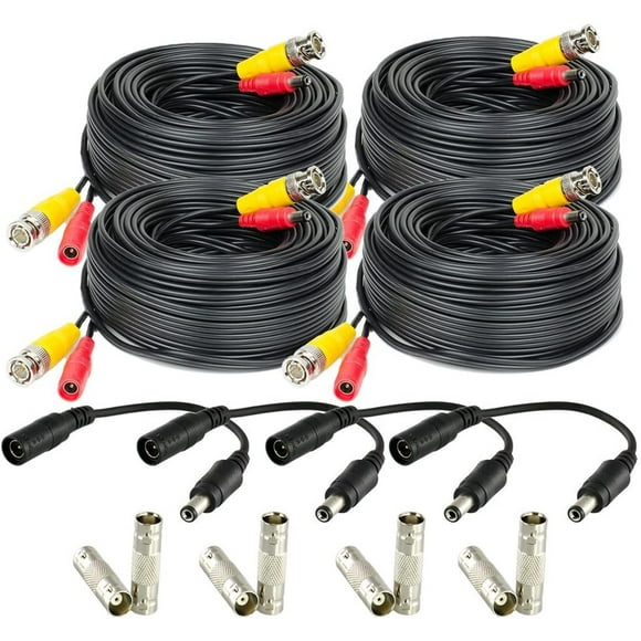 Amcrest 4-Pack 60 Feet Pre-Made All-in-One Siamese BNC Video and Power CCTV Security Camera Cable with Two Female