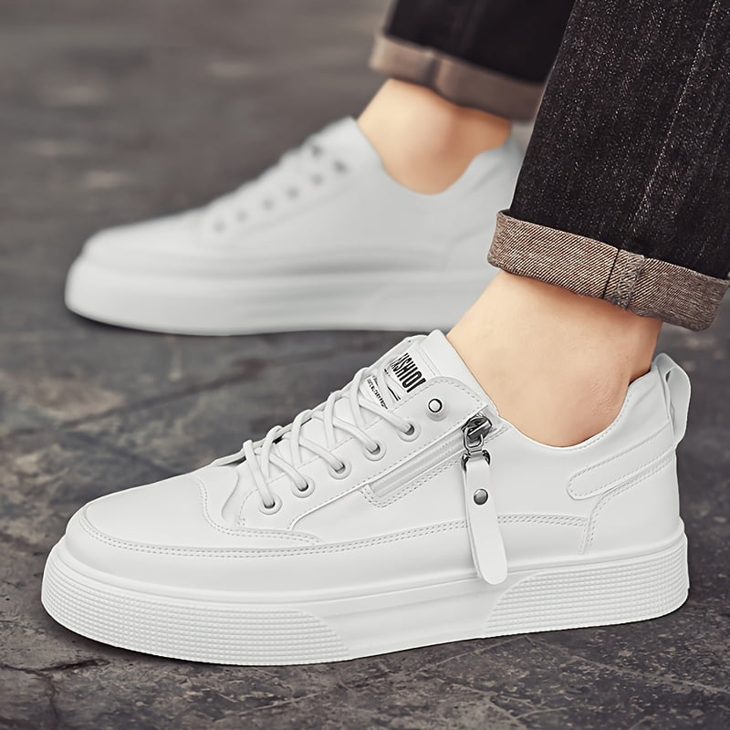 Men'S White Sneakers, Black Sneakers, Two-Color Low-Top Casual Sports Shoes, Outdoor Hiking Lace-Up Zipper Embellished Skateboard Shoes, Large Size Fashion Trendy Versatile Street Spring, Summer