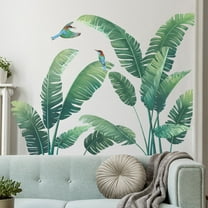 Tropical Green Leaves Wall Decals,Self-Adhesive Waterproof Tropical Plant Leaf and Birds Wall Stickers for Hanging Turtle Back Leaves,Plants for Living Room Bedroom Office