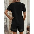 thumbnail image 6 of Short Sleeve Womens 2-Piece Set Summer Loose Lace V Neck T Shirts Dressy Casual Ruffle Sleeve Tunic Blouses Shorts Black XL, 6 of 7