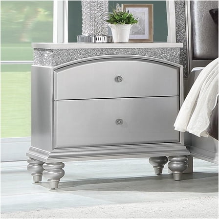 JERFIT Glam Nightstand with Rhinestones, 2 Drawer Modern Bedside Table, Off White Wood Bedroom Furniture