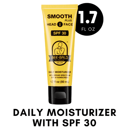 Bee Bald SMOOTH PLUS Head & Face Moisturizer with SPF 30, Sunscreen Lotion Protecting Skin From Harmful UVA/UVB Rays While Hydrating, Moisturizing and Toning, 1.7 fl oz