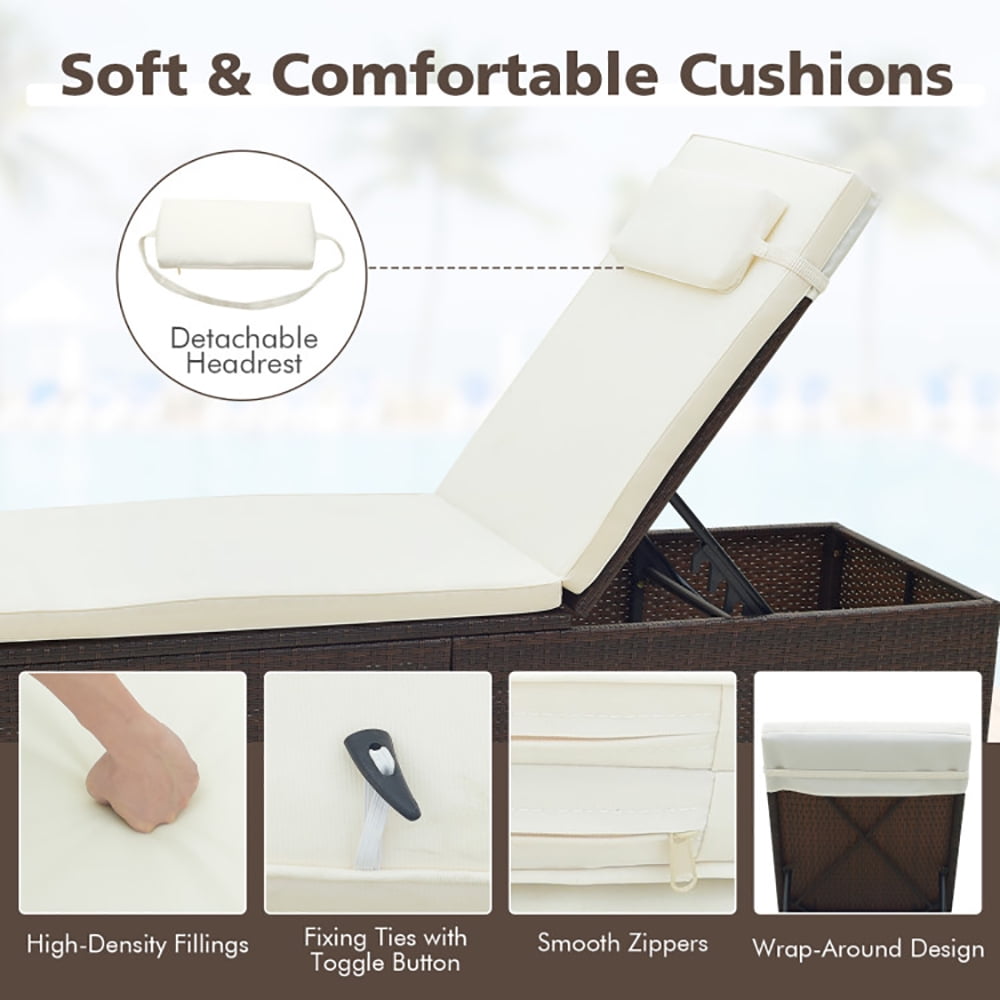 Aimee Lii Outdoor PE Rattan Chaise Lounge with 6-level Backrest, Patio Loungers, Off White