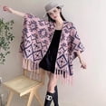 thumbnail image 4 of Women's Shawl Wrap with Tassel Open Front Retro Poncho Cape for Fall Winter (Triangle Pink), 4 of 6
