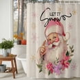 thumbnail image 3 of Santa Claus Pink Snowflake Shower Curtain for Bathroom, Poinsettia Flower Retro Linen Waterproof Shower Curtains Washable Quick Dry with Hooks Bathtub Curtains 72x72IN, 3 of 9