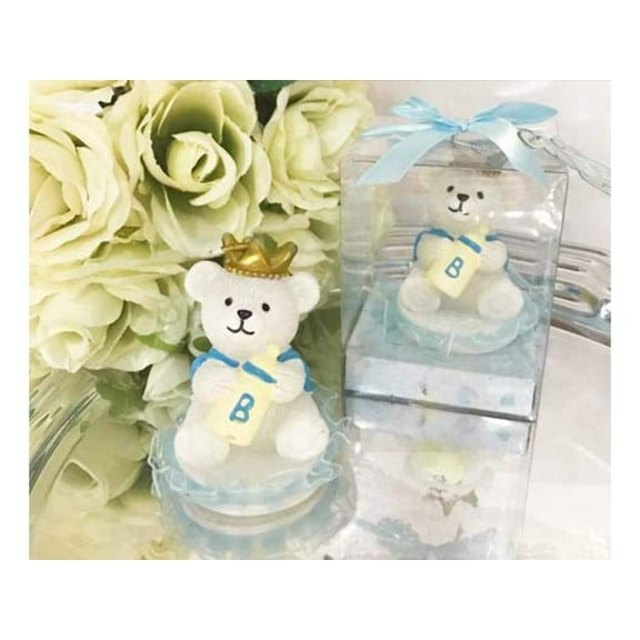 Prince Baby Bear with Crown Candle - Baby Shower Favor - 12 pcs
