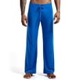 thumbnail image 1 of Pantalones de pijama para hombre, de seda helada, holgados, de poliéster, con cordones, de color liso, talla grande, para yoga, 1 of 6