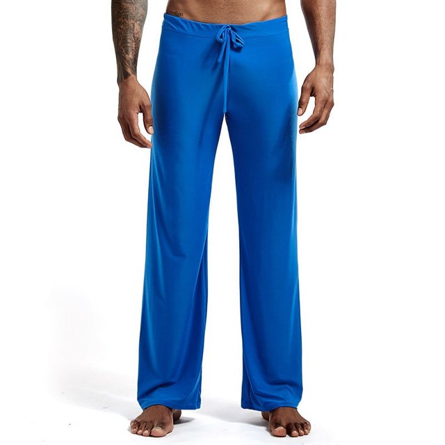 Pantalones de pijama para hombre, de seda helada, holgados, de poliéster, con cordones, de color liso, talla grande, para yoga