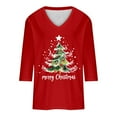 thumbnail image 4 of Miqool Womens 3/4 Sleeve Tops V Neck Christmas T-Shirts Merry Christmas Tree Graphic Tee Tops, 4 of 5