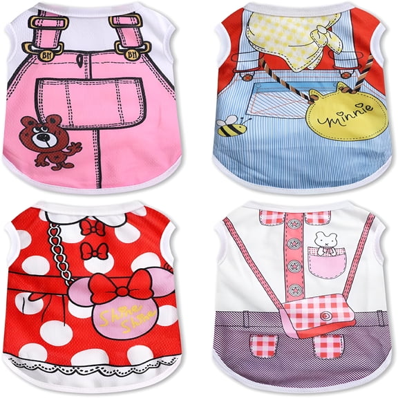 GASTROPOD 4 Pack Mesh Dog Shirts for Small Dogs Stretchy Dog Clothes with Cute Patterns,Size XXS-XL Fit for 2-16LB Dogs,Quick Dry Lightweight Pet T-Shirts for Spring Summer