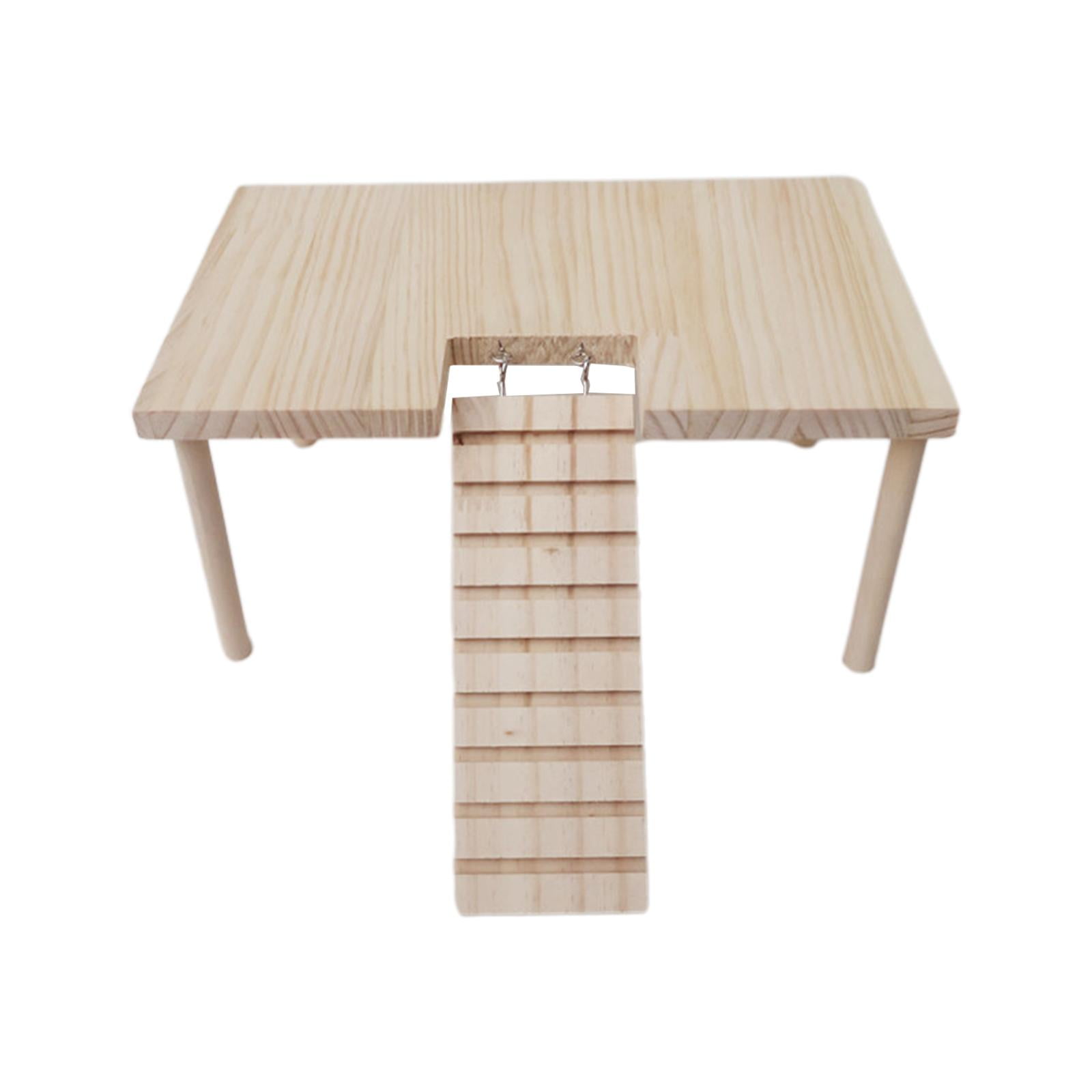 Small Animals Wooden Platform with Stairs, Wooden Toys Table, Durable, Stable with Pillars for Hamster, Parrot, Chinchilla, Birds Supplies 32cmx20.5cmx15.5cm