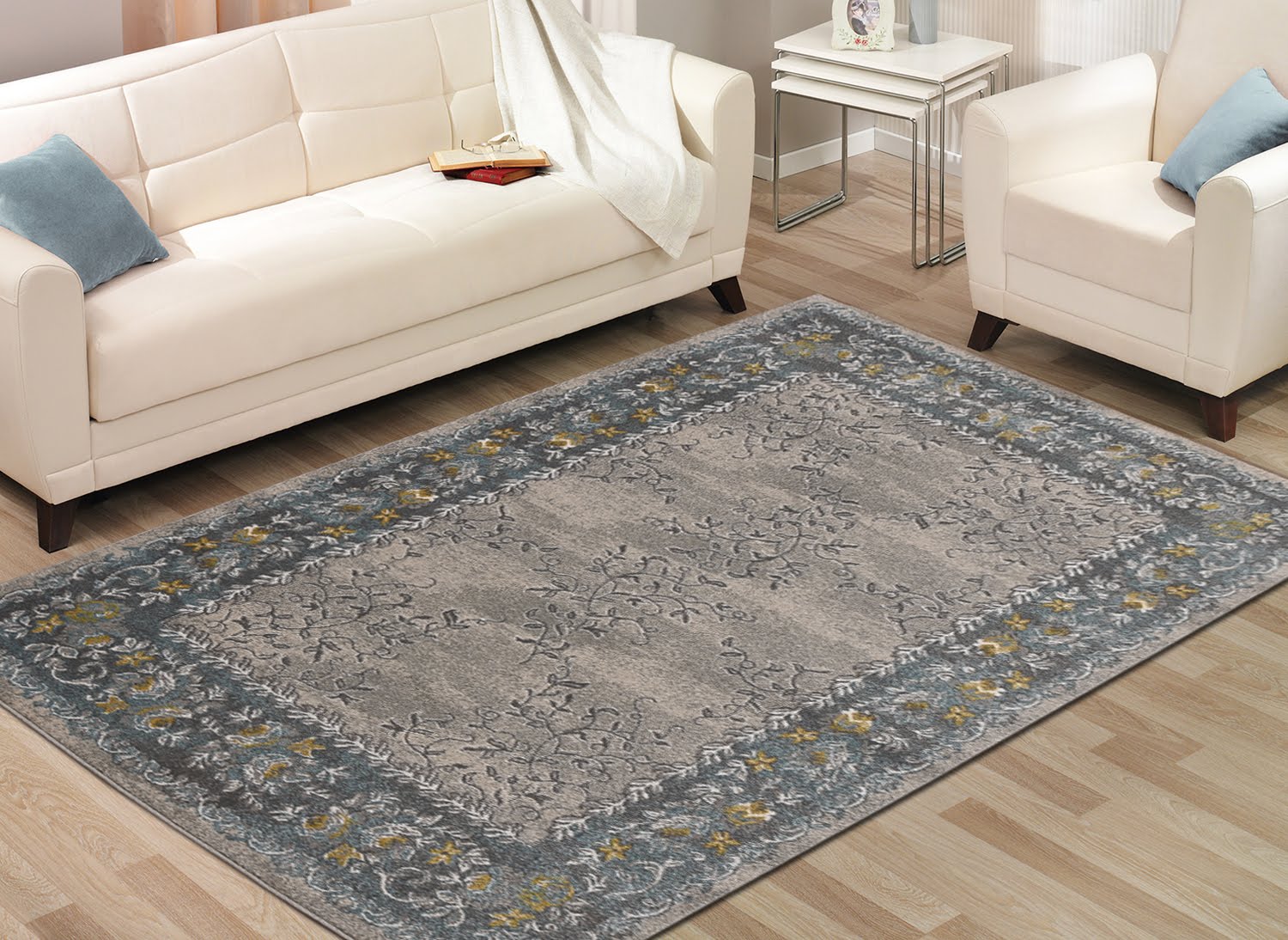 Contemporary Transitional Area Rug Zara 400 Blue 2' x 3'