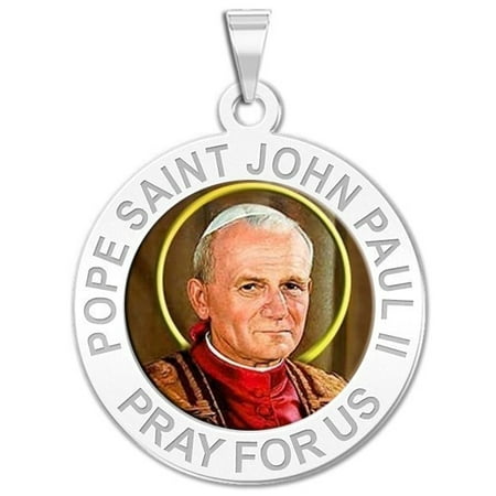 Pope John Paul Medal - Pope Saint John Paul II Religious Medal Color - 1 Inch Size of a Quarter -Solid 14K White Gold