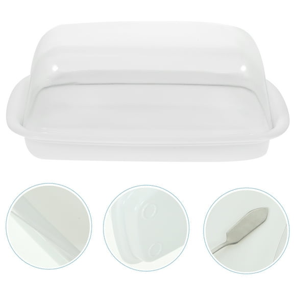 Raindrops White Plastic Butter Dish with Lid for Odor Reduction and Freshness, Refrigerator Storage Container
